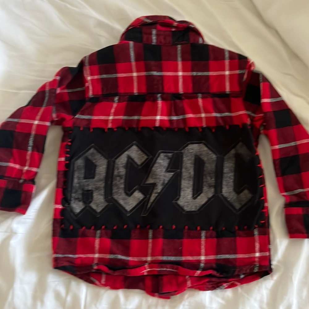 AC/DC vintage flannel long sleeve shirt hand stitched kids